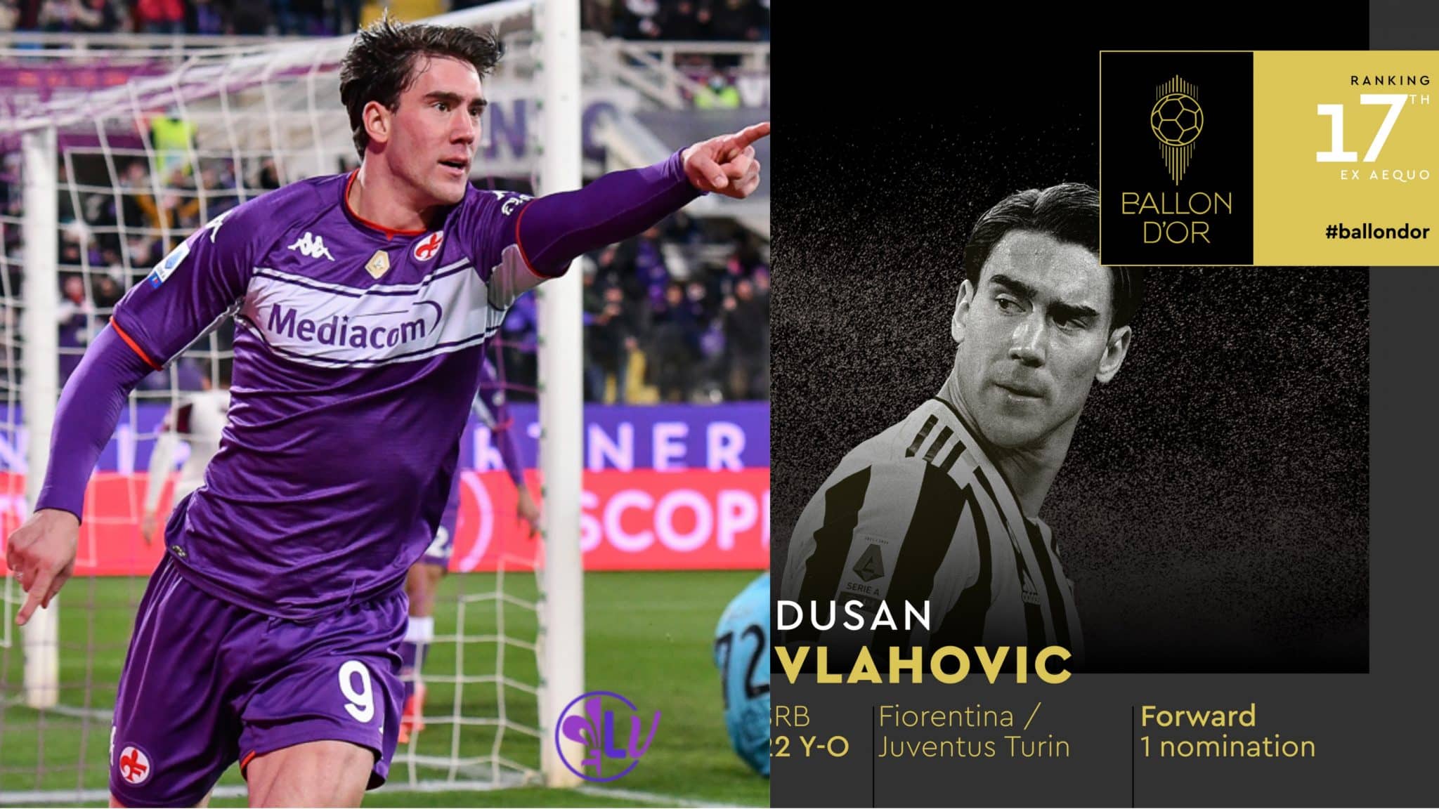 Les matchs et les buts avec la Fiorentina font voler Vlahovic, il est 17e du Ballon d&rsquo;Or.  CR7 derrière lui