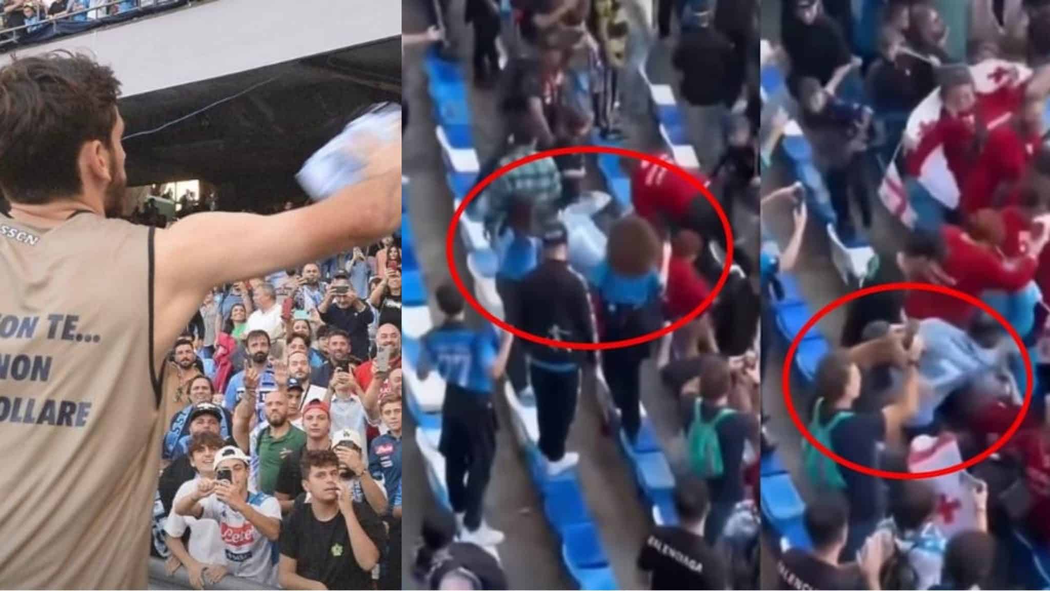 Mauvais geste dans les tribunes du stade de Naples.  Une chemise de Kvaratskhelia volée à un touriste géorgien