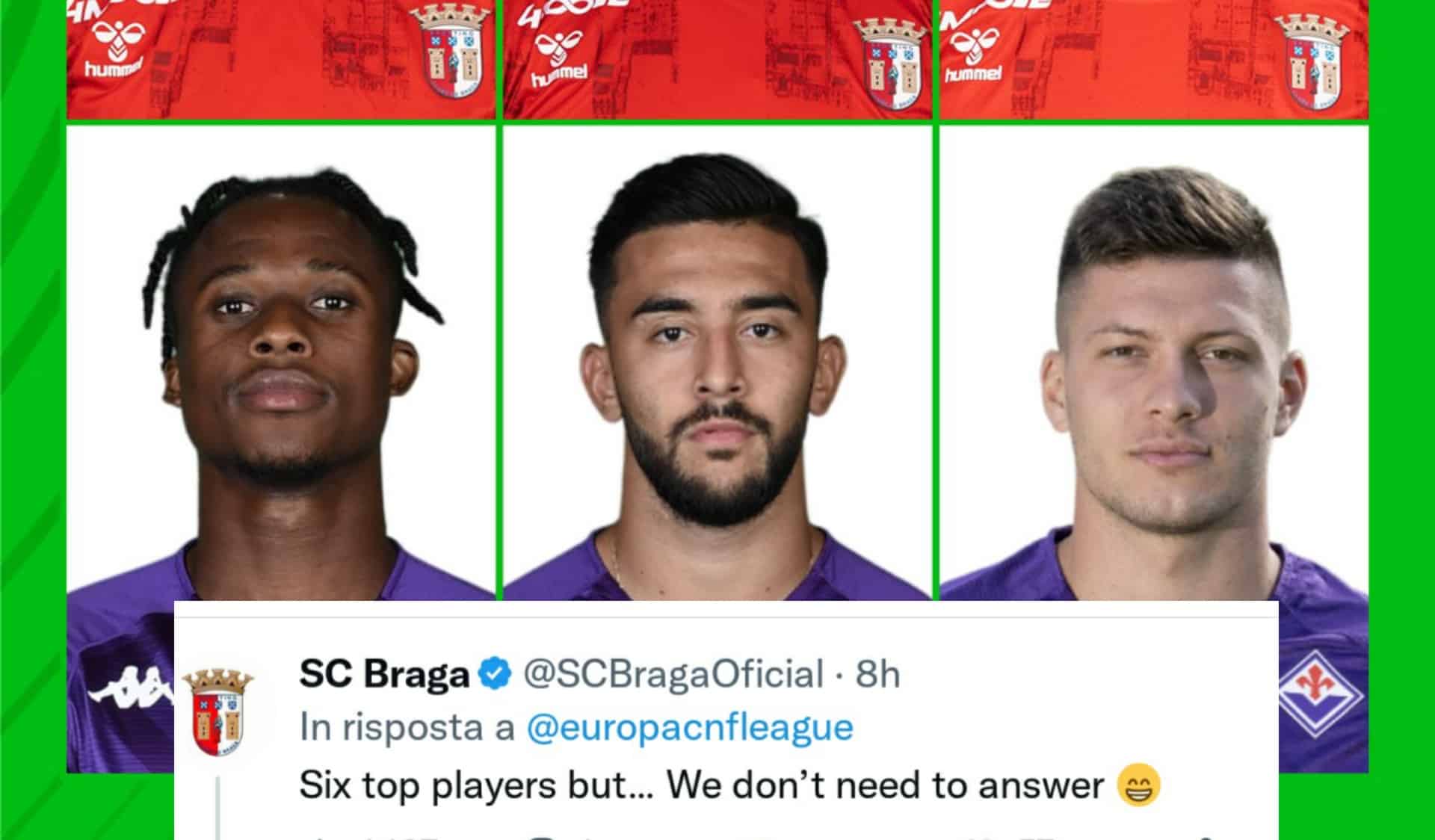 Conference poste la photo de Nico, Jovic et Kouamè et demande : « Quel trident choisis-tu ? »  Braga répond