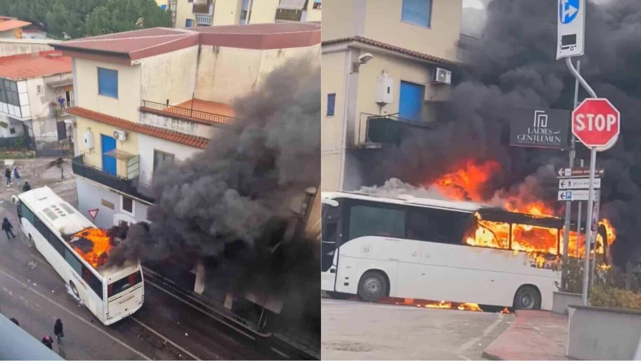 Affrontements entre ultras de Casertana et Paganese, le bus des supporters s&rsquo;enflamme.  Des photos