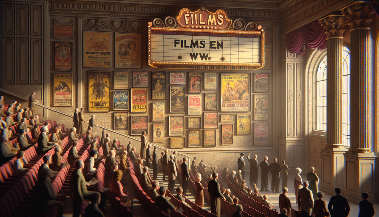 Image illustrant le mot-clé "Film en W" avec ambiance nostalgique et grands posters de films commençant par W.