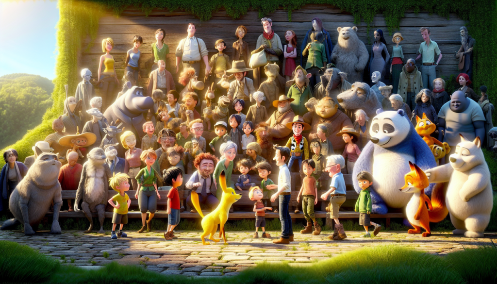 Créer un dessin animé en Y coloré et détaillé, mettant en scène des personnages de séries animées français dans une ambiance harmonieuse.